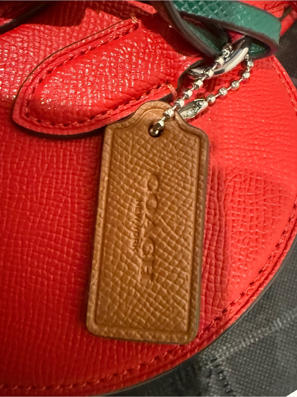 COACH Red Leather Mini Cherry Bag with Green Leaf Charm - Picture 3 of 7